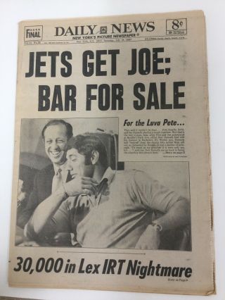 Joe Namath - Bachelors Iii - Jets - Football - 1969 York Daily News Newspaper