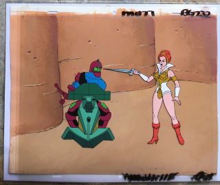 Teela & Trapjaw Origin Anime Production Cel She - Ra He - Man Motu,  Orig Background
