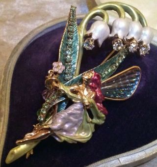 Kirks Folly Jewellery Lily Of The Valley Flower Fairy Enamel Crystal Brooch 3
