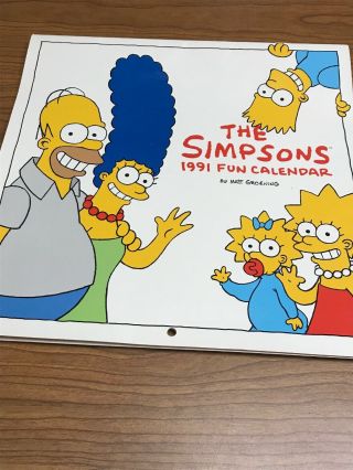 Vintage The Simpsons 1991 Fun Calendar 12 Month Collector Bart Homer Maggie Liss