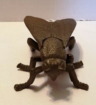 Vintage 1961 Cast Iron Fly Match Safe Trinket Box With Hinged Back Lid