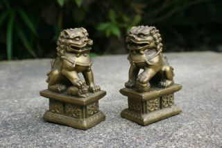 Chinese Bronze Carved Small Foo Dog Figurine Statue