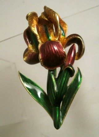 Vintage Mfa Museum Of Fine Arts Purple Enamel Iris Flower Pin 2 - 5/8 "