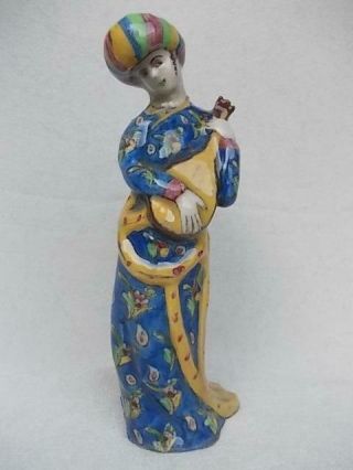 206 / Antique 19th Century Iznik Pottery Figure Of A Musician