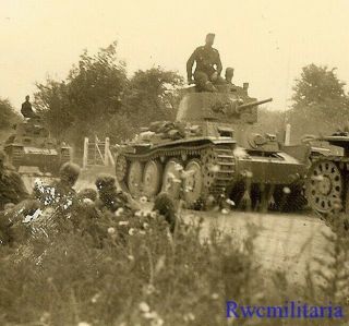 Best German Panzermen Topside On Pzkw.  38 (t) Panzer Tanks Psssing On Road