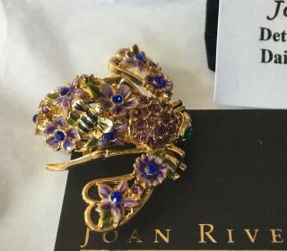 Joan Rivers Detailed Lilac Garden Daisy Flower Jeweled Bee Motif Pin Brooch