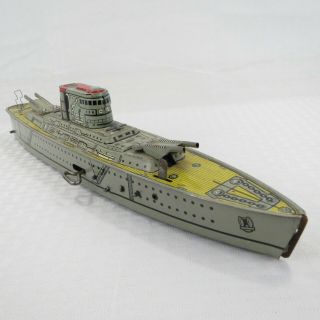 Uss Washington - Vintage 1950s Marx 14.  5 " Tin Wind - Up Toy Battleship - Sparking