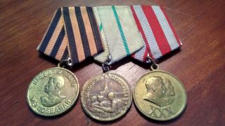 Wwii Soviet 3 Medal Group: Leningrad,  30 Years Of Service,  And Victory In Wwii