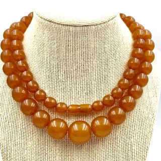 Vintage 60s Baltic Amber Necklace 73 Gm Graduated Butterscotch Amber Round Beads