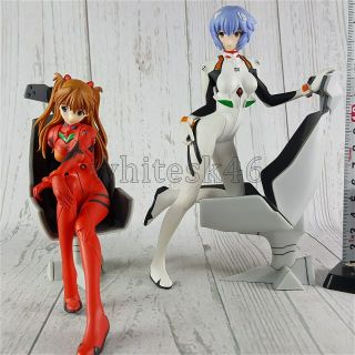 Rei & Asuka Figure Set Neon Genesis Evangelion Girls With Chair Anime /d075