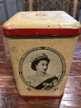 Queen Elizabeth Ii Duke Of Edinburgh Coronation Souvenir June 1953 Tea Tin 6” T