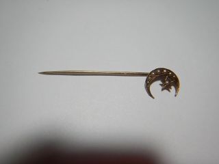 Old Stick Pin Seed Pearls Moon And Star Gold Look Estate Old Jewelry