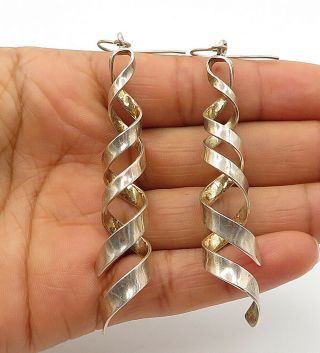 Mexico 925 Silver - Vintage Shiny Spiral Designed Dangle Earrings - E6465