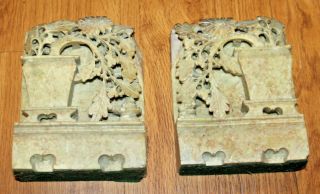 Vintage Hand Carved Oriental Bookends Book Ends Either Soapstone Or Jade