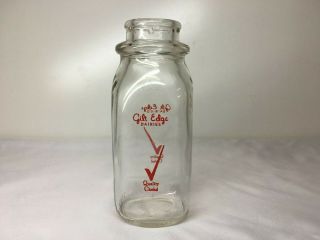Vintage Gilt Edge Dairies Glass Milk Bottle " Quality Chekd " Duraglas Half Pint