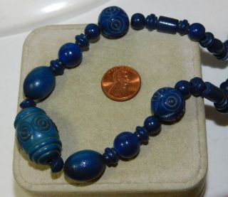 Vintage Navy Blue Color Carved Celluloid Bead 16 " Choker Necklace 10h 9