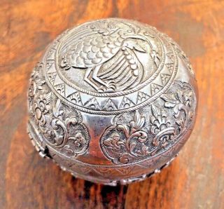 Antique Solid Silver Indian Burmese Lime Box Betel Nut Embossed Vulture Bird Art 2