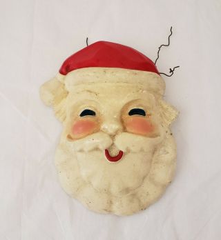 Vintage Chalkware Santa Claus Face Head Wall Hanging