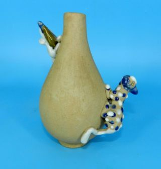 Vintage Studio Art Pottery Vase Cat Chasing Mouse 3d Figurine Hand Painted 5.  75 "