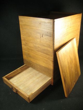 Japanese Antique Lidded 1 Drawer Paulownia Wood Tansu Chest Shamisen Storage Box