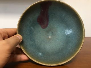 Chinese Old Jun Kiln Transmutation Blue Glaze Red Spot Pattern Porcelain Bowl