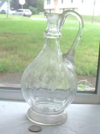 Victorian Blown Pontil Bottle With Handle With Frosted Grapes