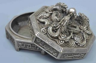 Collectable Handwork Old Miao Silver Carve Ancient Dragon Exorcism Souvenir Box
