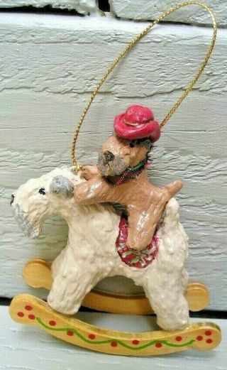 Soft Coated Wheaten Terrier Rocking Horse With A Pup Christmas Ornament