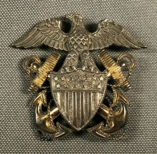 Ww2 Us Navy Officer Visor Hat Eagle Badge H - H Viking Sterling & Gf 868s