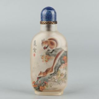 Chinese Exquisite Handmade Squirrel Inside Painting Glass Snuff Bottle