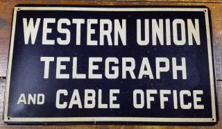 Western Union Telegraph And Cable Office Blue White Heavy Duty Metal Adv Sign