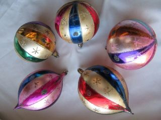 5 Large Vintage Mercury Glass Christmas Ornaments Poland 2 Teardrops Box