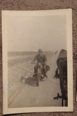 Two WW2 Photographs of a German Soldiers on Motorcycles in Action 2