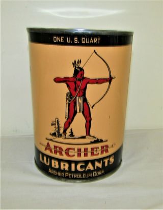 Vintage Archer Aircraft Motor Oil Can Full Qt.