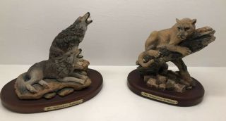2 Statues From “the Yellowstone Collection” Wolves & Cougar Figurines.  Amy & Addy