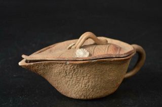 U5152: Japanese Old Banko - Ware Leaf - Shaped Teapot Kyusu Sencha Tea Ceremony