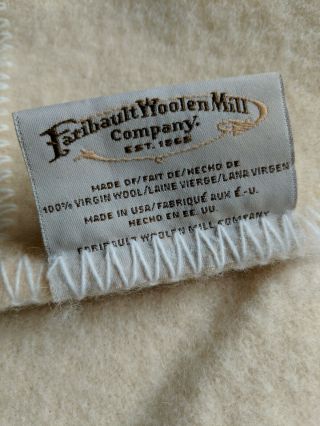 Faribault Woolen Mill 100 Virgin Wool Cream Whipstitch Blanket Usa Made Vintage