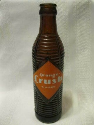 Vintage 7 Ounce Brown/ Amber Orange Crush Bottle In French