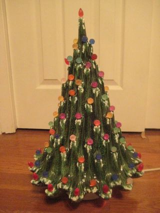 Vintage 20 " Flocked " Lava " Type Lighted Ceramic Christmas Tree/base Gumdrops