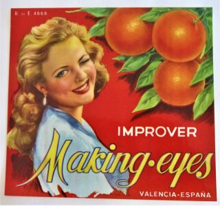 Making Eyes Brand Spanish Orange Fruit Crate Label,