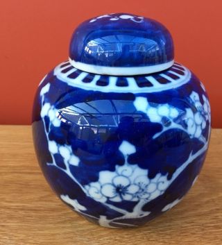 Late 19th Century Chinese Kangxi Porcelain Prunus Jar And Cover Double Ring Mark