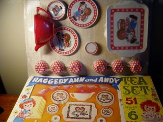 Vintage Chein Raggedy Ann And Andy Tea Set No.  332 And In Orig Box