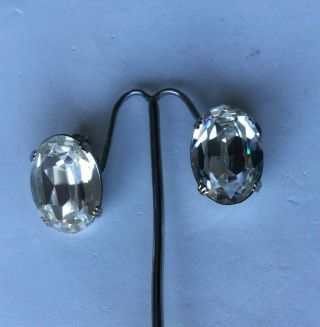 Vintage Scheiner 1” X 3/4” Foil Backed Claw Prong Rhinestone Clip On Earrings