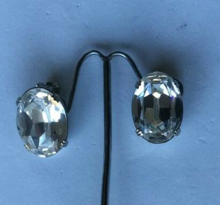 Vintage Scheiner 1” X 3/4” Foil Backed Claw Prong Rhinestone Clip On Earrings 3