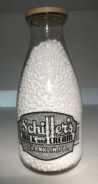 Schiffer’s Dairy Handi - Quart Black Pyro Milk Bottle Franklin Pa Pennsylvania