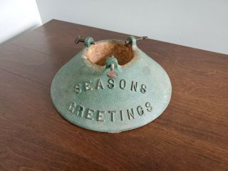 Vintage " Seasons Greetings " Cast Iron Christmas Tree Stand - 13 " Diameter