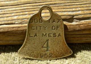 Ca 1954 La Mesa,  California (san Diego Co) Low 4 Old Bell Dog License Tax Tag