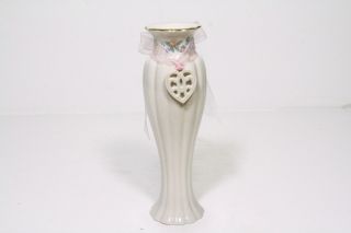 Lenox 6.  5  Petit Rose " Heart On Pink Ribbon Bud Vase Decorated With 24k Gold