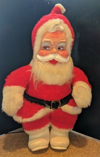 Vintage Rushton Santa Claus With Rubber Face Stuffed Christmas White Boots