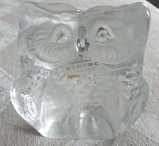 Vintage Viking Clear Crystal Glass Figurine Owl Paperweight 3